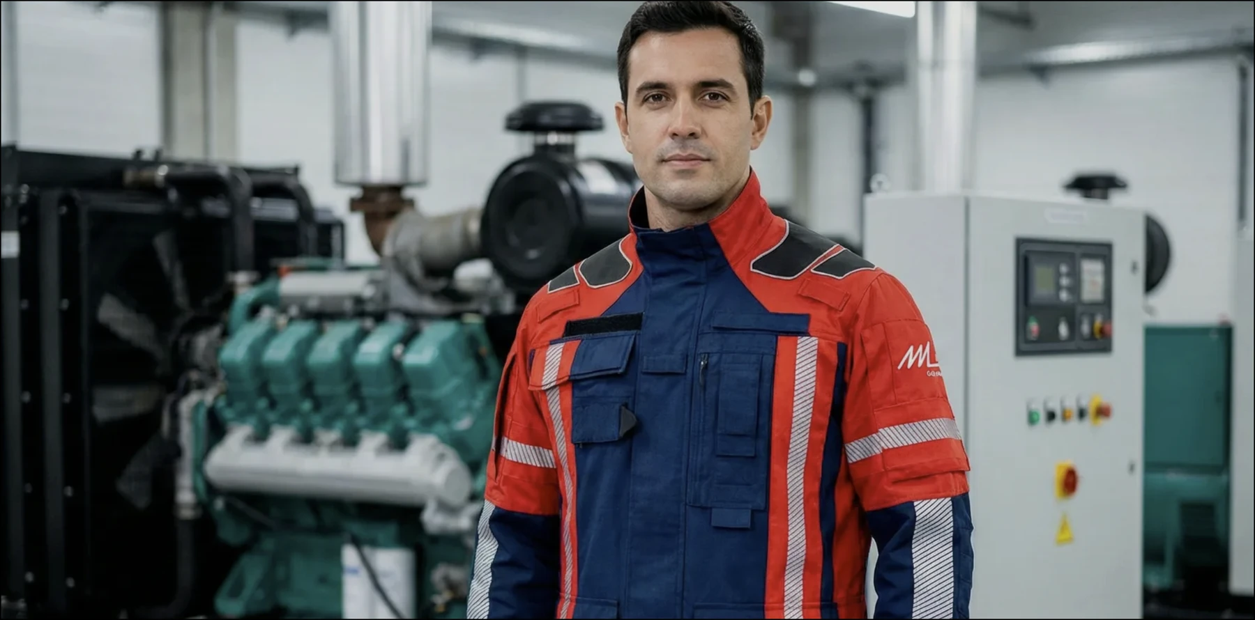 Mil Geradores — uniforme operacional vermelho e azul